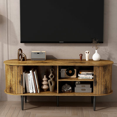 Meuble télé, console de télévision moderne 47 po avec compartiment de rangement et porte coulissante, centre de jeu avec armoire de jeu