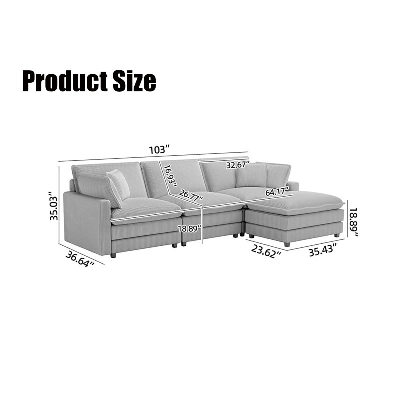 Canapé modulaire en L, Beige, H 35,03 po x l 103 po x P 36,64 po
