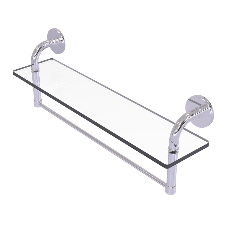 Tioga Bracket Shelf with Towel Bar, Polished Chrome, 8" H x 16" W x 5" D
