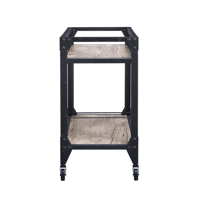 Chariot de service rustique et fonctionnel à 2 tablettes avec porte-verres à pied
