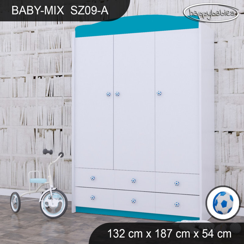 Baby 3 Door Wardrobe, Blue/White/Blue