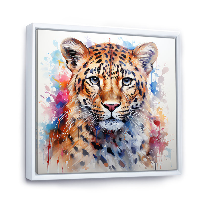 Aquarelle, léopard, élégance, portrait, art léopard / guépard, Cadre flottant blanc, H 36 po x l 36 po x P 1,5 po