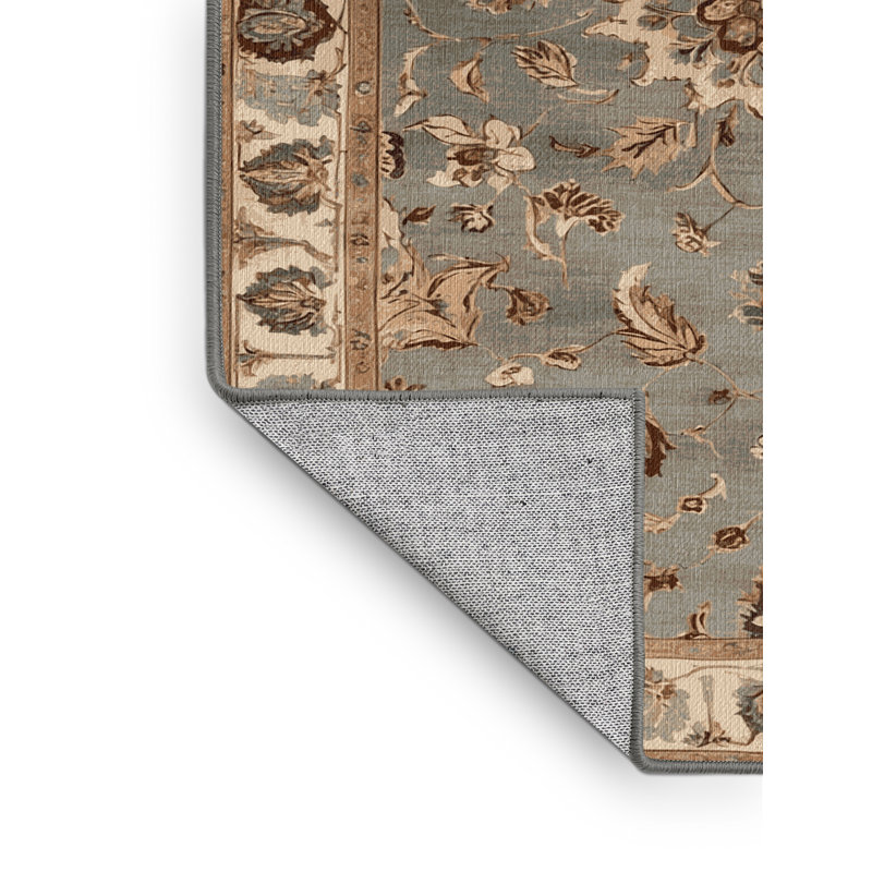 Tapis persan gris lavable à la machine, Rond 5 pi