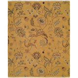 Wool Floral Area Rug in Beige