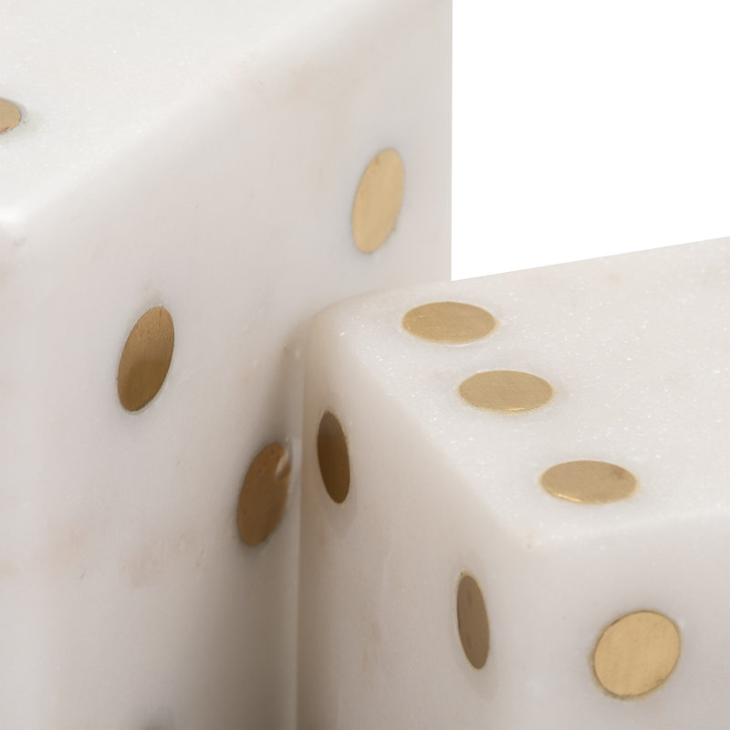 Handmade Marble and Metal Decorative Dice (Set of 2), White