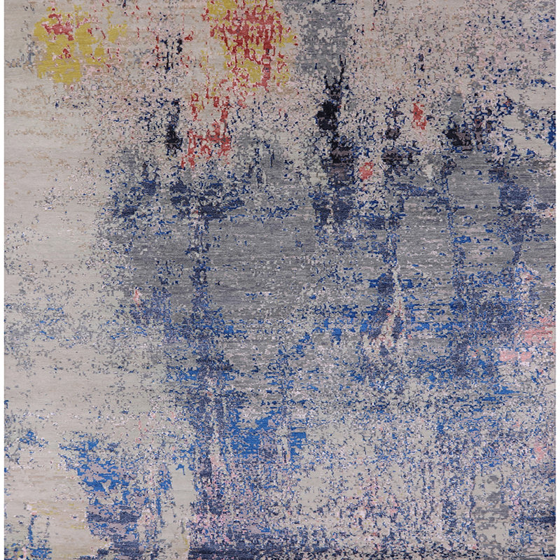Tapis abstrait bleu / gris / brun clair Bramford, Carré 4 pi