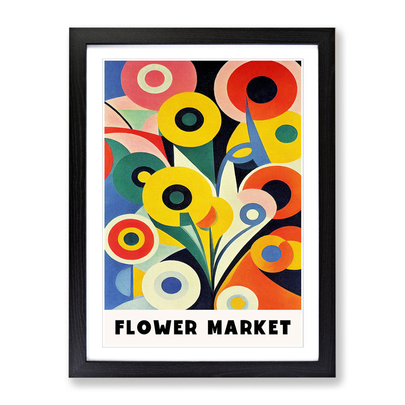 Retro Flower Market Exhibition No.6 - Single Picture Frame Print on Wood, 34cm H x 25cm W x 2cm D