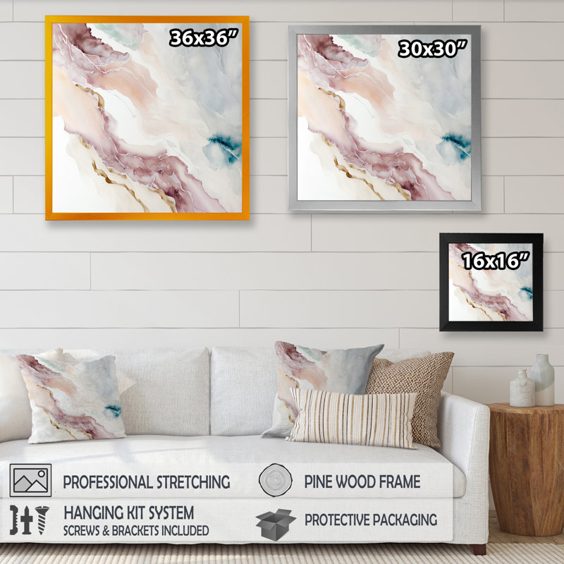 «Sudden Solitude In Elevated Blush III», reproduction sur toile, Impression noire sur toile encadrée, L 16 po x H 16 po