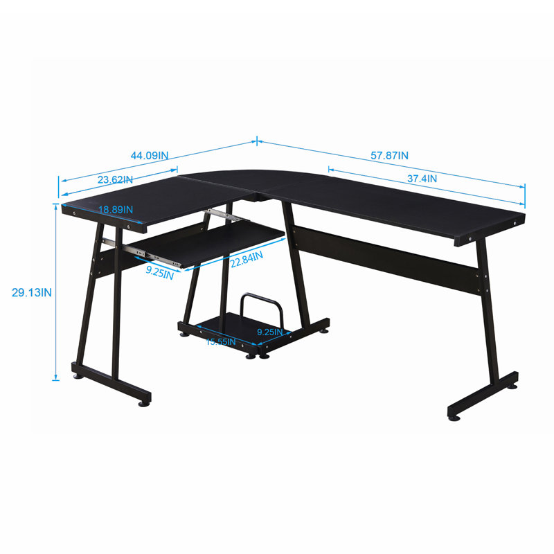 Bureau d'ordinateur de coin en L réversible Home Office avec plateau pour clavier et support pour unité centrale, Noir