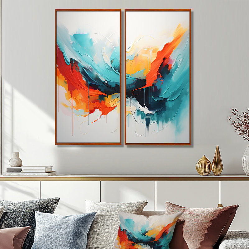 «Colorful Abstract Expression III», art mural abstrait 2 pièces, H 20 po x l 24 po, Brun, Impression encadrée flottante