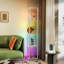 HOMCOM RGB LED Floor Lamp with Shelves Dimmable Remote Control Black-27269239