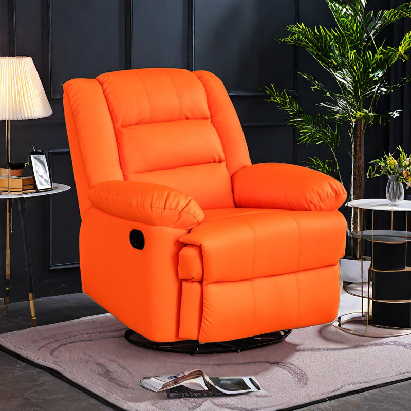 Tazeem Swivel Recliner, Orange Faux Leather