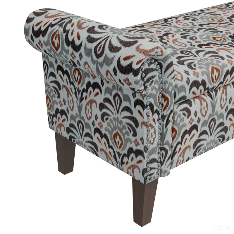 Polyester Upholstered Storage Bench, Ambre / damas gris