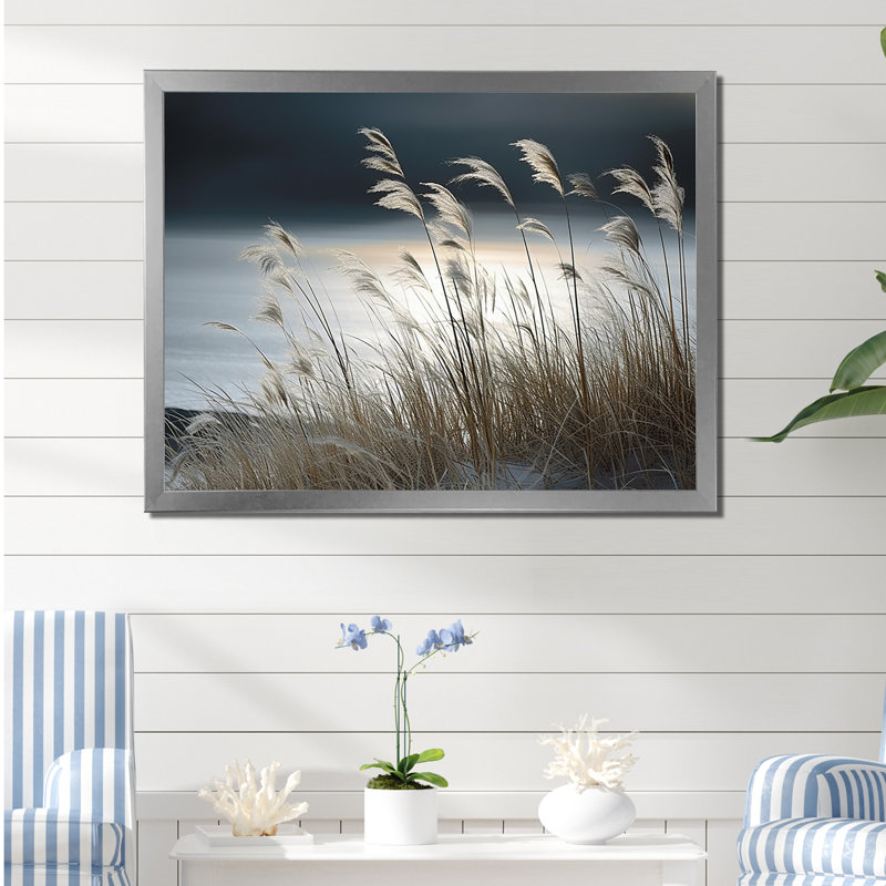 Plage, paysage d'hiver - art sur toile océan, Cadre simple blanc, H 12 po x l 20 po x P 1 po