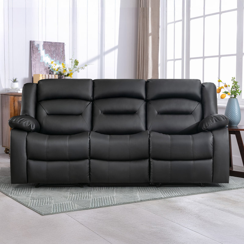 Canapé inclinable électrique et surdimensionné en faux cuir Brenaya de 83,4 po, Similicuir noir
