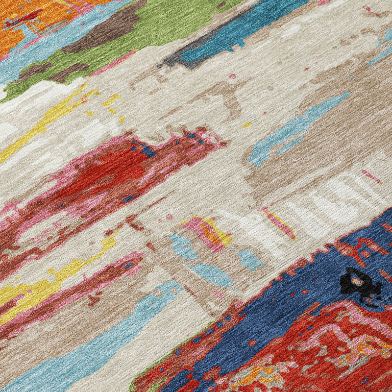 Machine Washable Indoor/Outdoor Gursevak ACN2249 Abstract Rug, Rectangle 10' x 14'