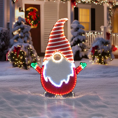 Sunjoy gnome de Noël éclairé de 48 pouces, guirlande de père Noël gnome en plein air, décoration de fête festive avec lumières pour l'intérieur et l'extérieur 