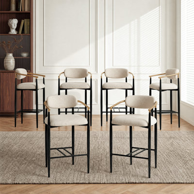 Tabourets de bar modernes COLAMY Matrix, hauteur du siège de 65 cm (25,5 po) pour comptoir de cuisine d'environ 91 cm (36 po), beige, ensemble de 6