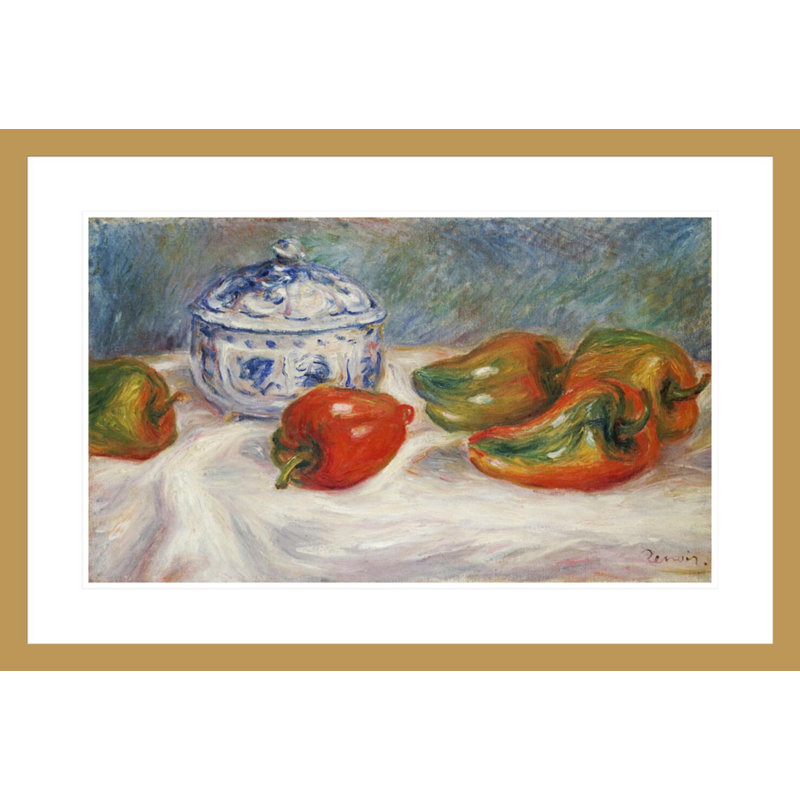 Nature morte avec un bol à sucre et des poivrons - Pierre-Auguste Renoir - Impression Giclée encadrée, H 19,98 po x l 29,5 po