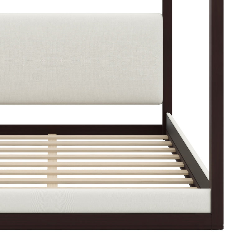 Lit plateforme moderne à baldaquin en bois, tête de lit tapissier pour un sommeil confortable, Très grand lit