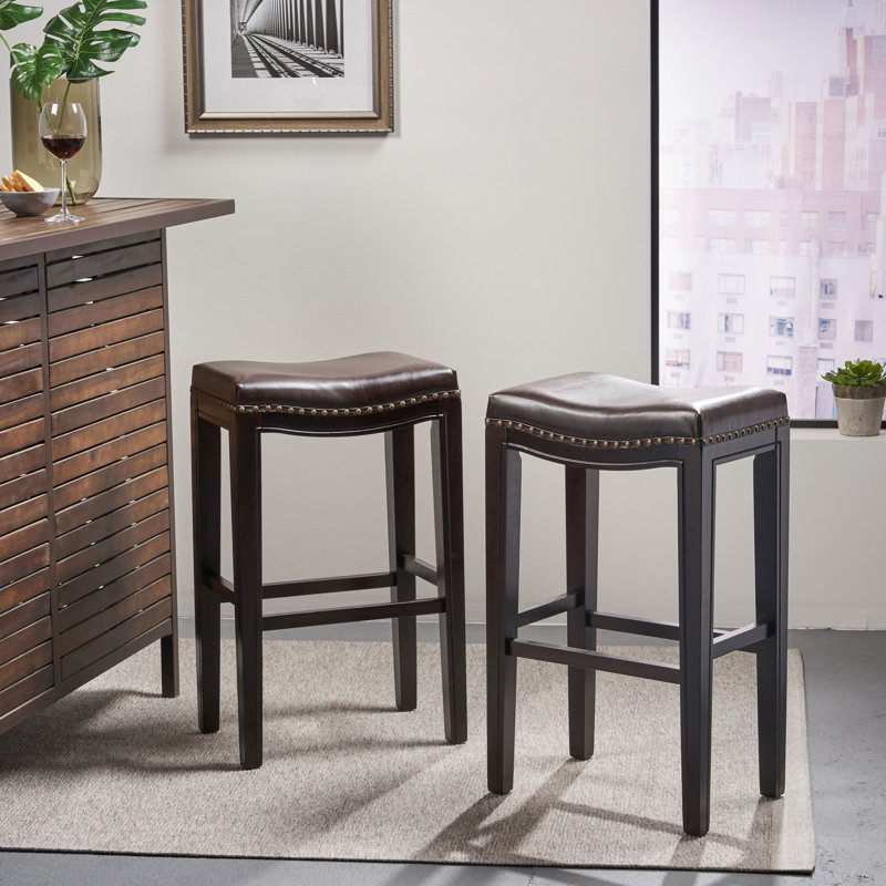  Tabouret de bar moderne clouté (ensemble de 2), chaises de bar modernes pour la cuisine et la maison, brun