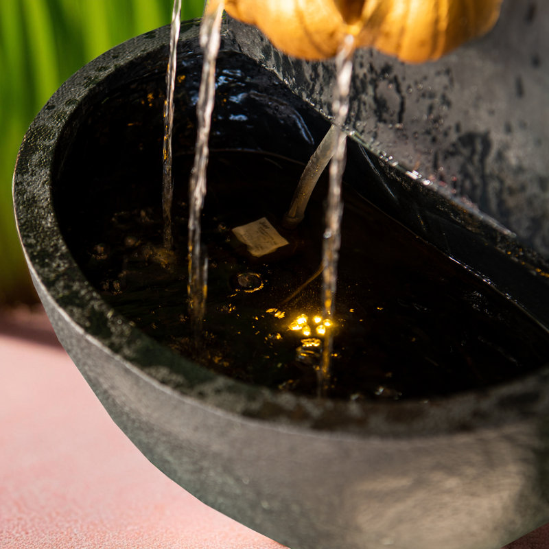 Wall Base Fountain with Lights, Gold/Black