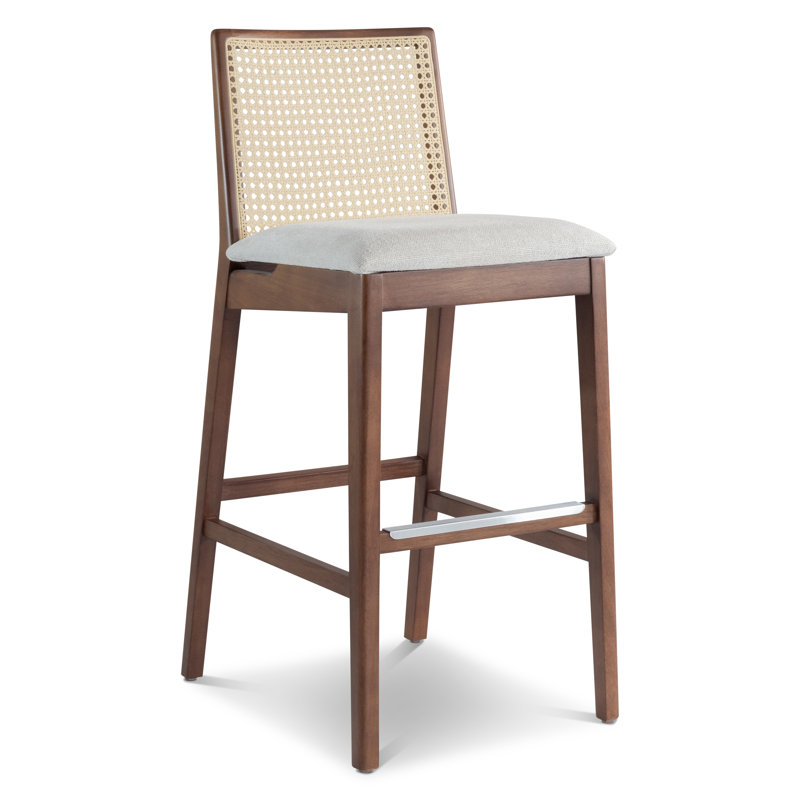 Modern Brazilian Nardia Cane Bar Stool, Light Gray/Nogal/Natural, Counter Stool (25.5" Seat Height)