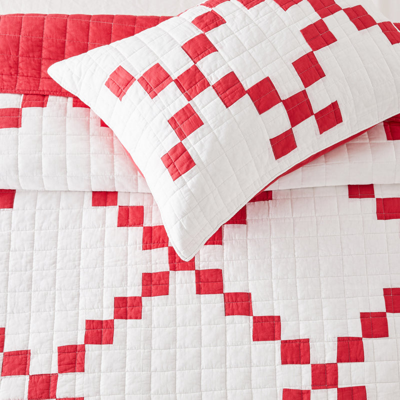 Borah Irish Chain Patchwork Quilt Set, Red, King Quilt + 2 Shams
