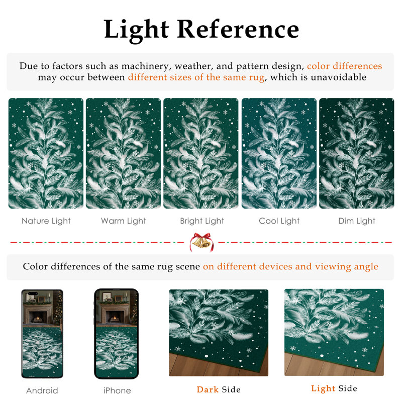 Velora Christmas Decorative Washable Area Rug With Non-Slip Backing in Green, Rectangle 6' x 9'