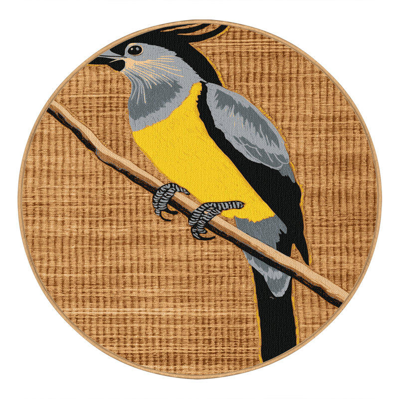 Washable Tropical Kingbird Birds Area Rug, Round 7'