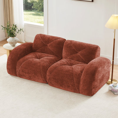 Canapés capitonnés à 2 places avec canapé sans os, tissu de velours doux, conception antidérapante inférieure, éponge haute densité 32D, conception ergonomique inférieure, aucun assemblage requis, convient aux salons