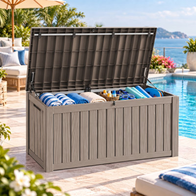 Boîte de rangement de 150 gallons en résine durable pour l'extérieur, idéale pour les meubles de jardin