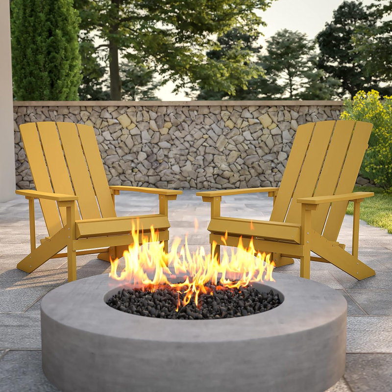 Chaise Adirondack en résine de polyester Charlestown - toutes saisons - intérieur / extérieur - ensemble de 2, Jaune