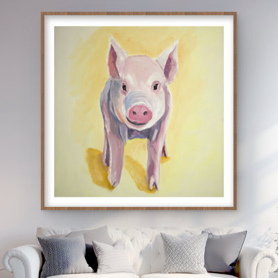 Cochon solitaire - animaux de la ferme roses, impression encadrée