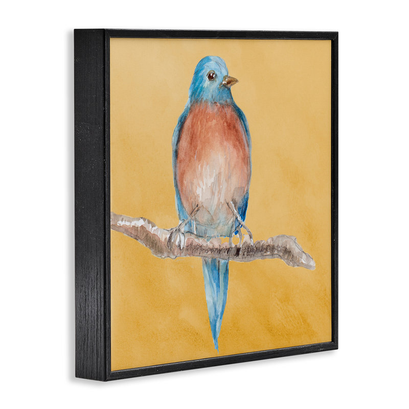 Oiseau traditionnel perché par Lanie Loreth, H 12 po x l 12 po, Giclée encadrée noir minuit