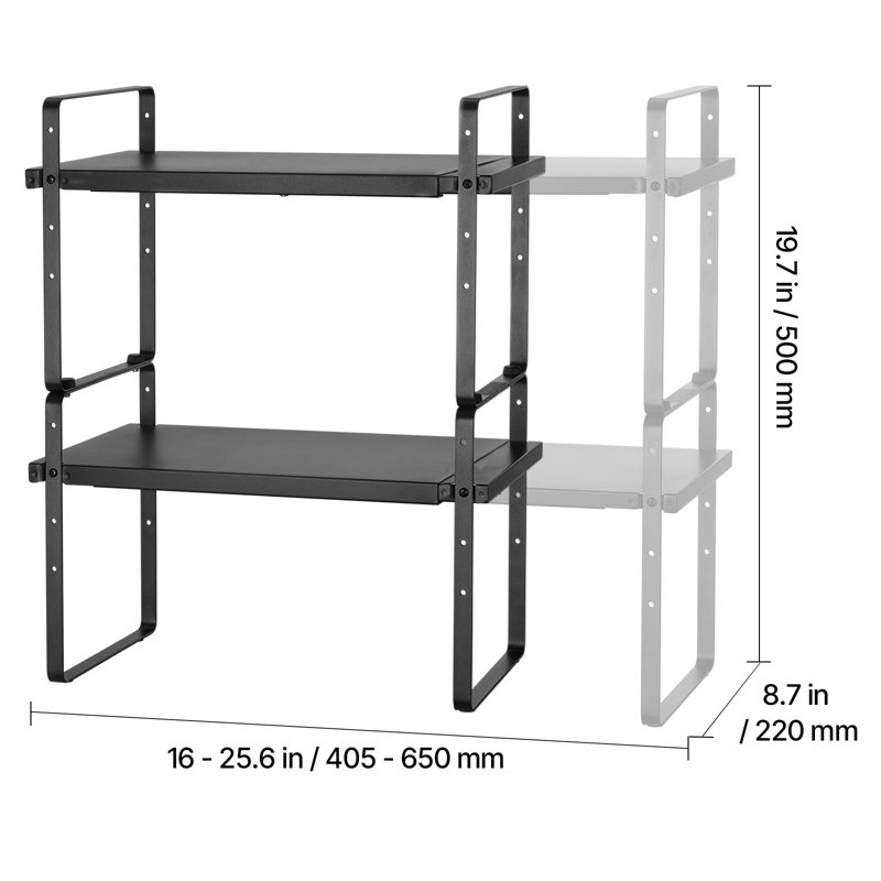 2 Tier Cabinet Organizer Shelf Counter Shelves Steel Kitchen Storage Spice Rack, Matte Black