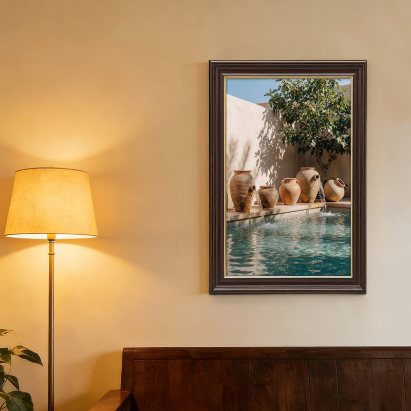 Art mural antique sur toile encadré doré pour le salon, la chambre à coucher, le bureau ou le vestibule - Décoration murale décorative avec oasis du désert