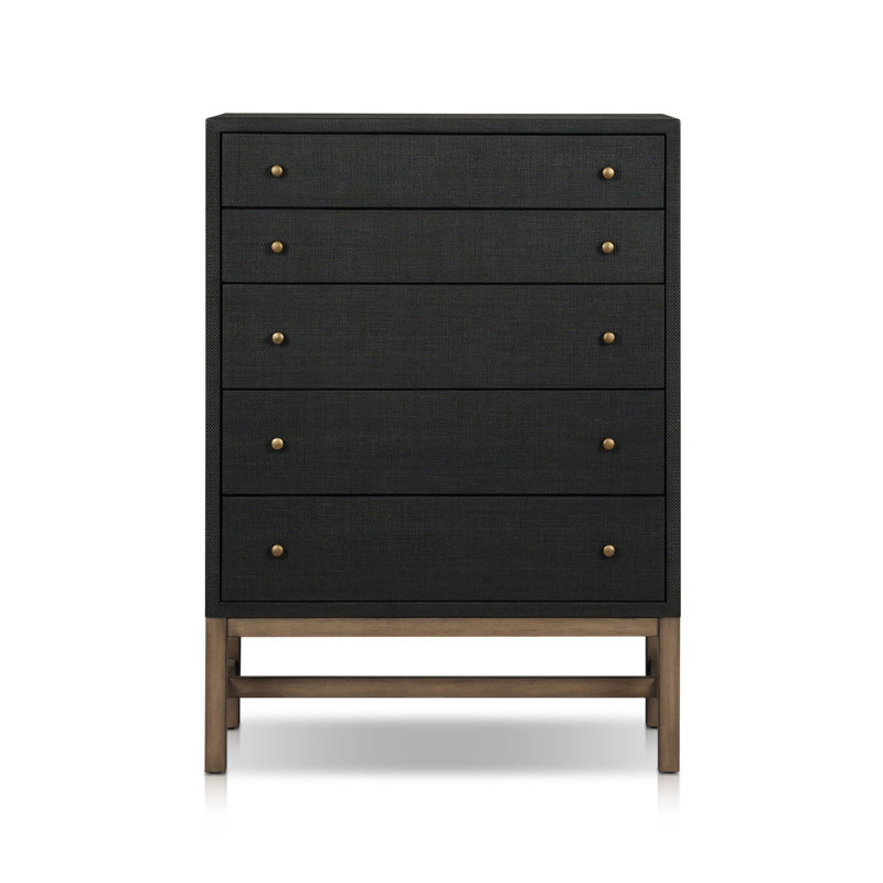 Hakana Solid Wood 34'' W 5 - Drawer Dresser, Black