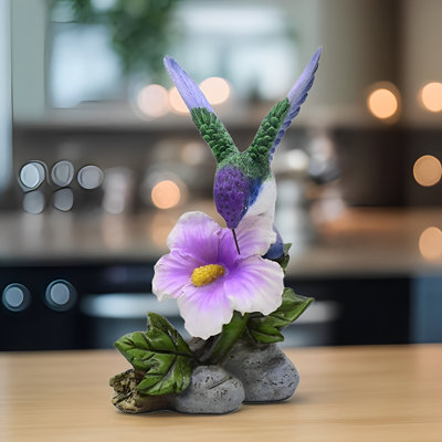 6"H Hummingbird on Purple Flower Figurine