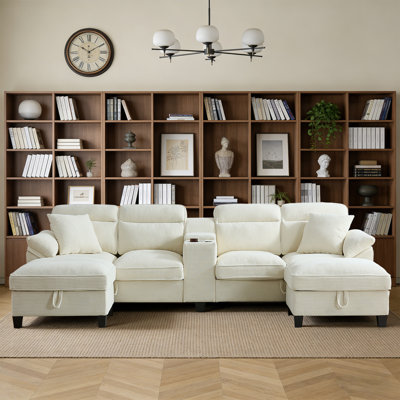 Canapé modulaire en U Corduroy avec repose-pieds avec rangement et port USB - C - Cloud Cloud