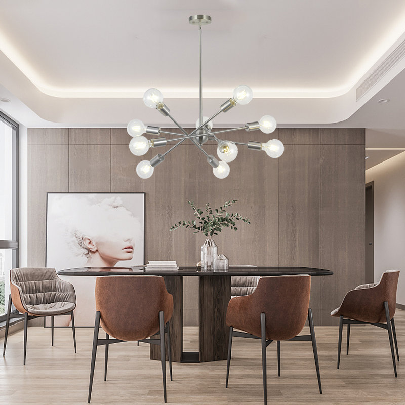 Lustre sphérique spoutnik 10 lumières Tekamah, Satin Nickel