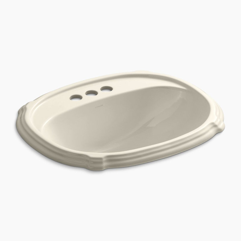 Portrait® 8 Degree Oval Drop-In Bathroom Sink with Overflow, Biscuit, 4'' Centerset