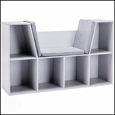 6-Cubby Kids Bookcase With Reading Nook And Cushion, Multi-Purpose Storage Organizer For Bedroom And Living Room