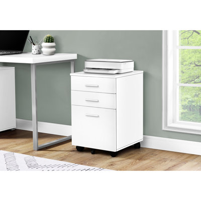 Classeur mobile pour bureau, finition blanche, design moderne, glissières de tiroir lisses, rangement de bureau productif sur roulettes, style contemporain, tracas