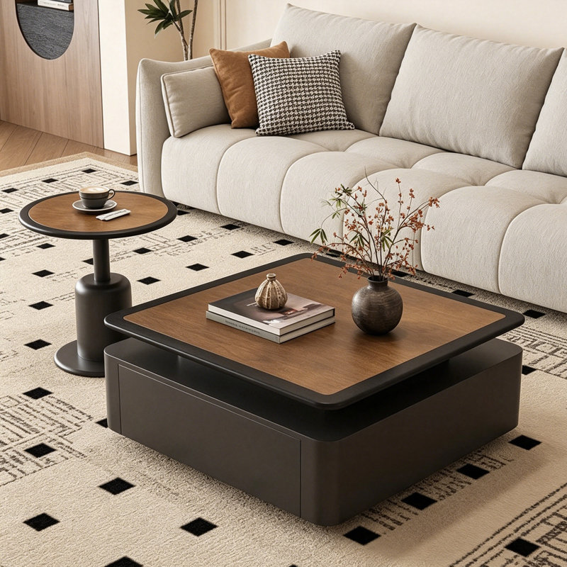 Table basse carrée en bois, Brun