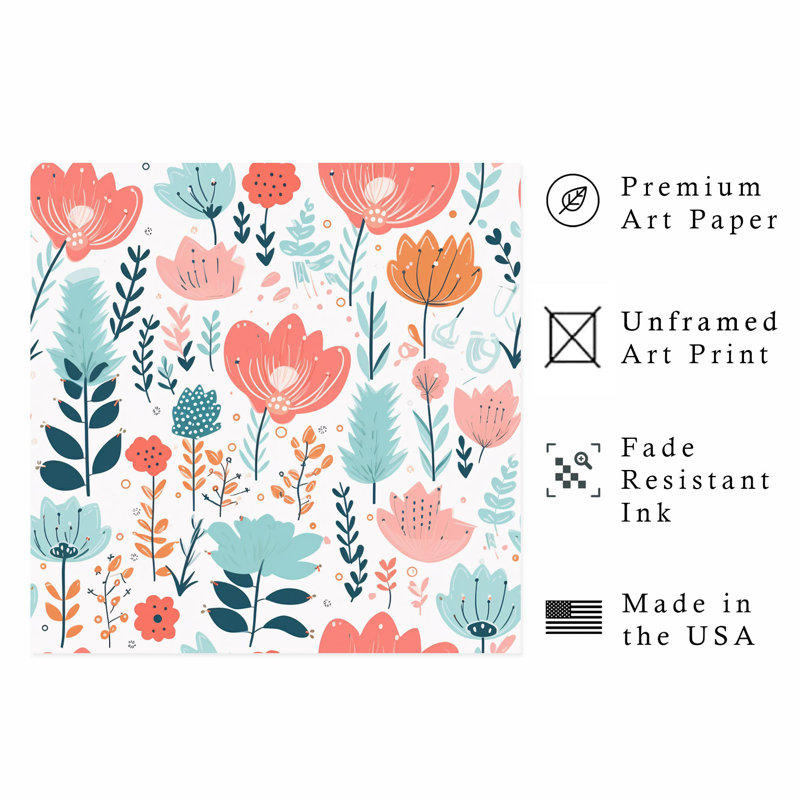 Impression florale scandinave florale, H 14 po x l 14 po