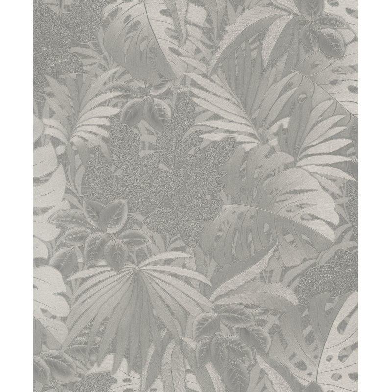 Eden Metallic Jungle Leaves 33' L X 21" W Wallpaper Roll, Platinum