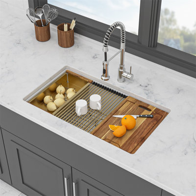 Quartz Kitchen Sink - 30" X 19" X 9.65" White Granite Composite Workstation Undermount Single Bowl Kitchen Sink