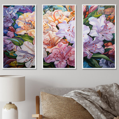 «Pink Rhododendron Country Bloom Charm I», ensemble d'art mural sur toile Rhododendron