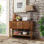 Console 48 po en bois massif avec 2 tiroirs, armoires et tablette inférieure, armoire de rangement de style rétro pour salle à manger (brun)-1484125545